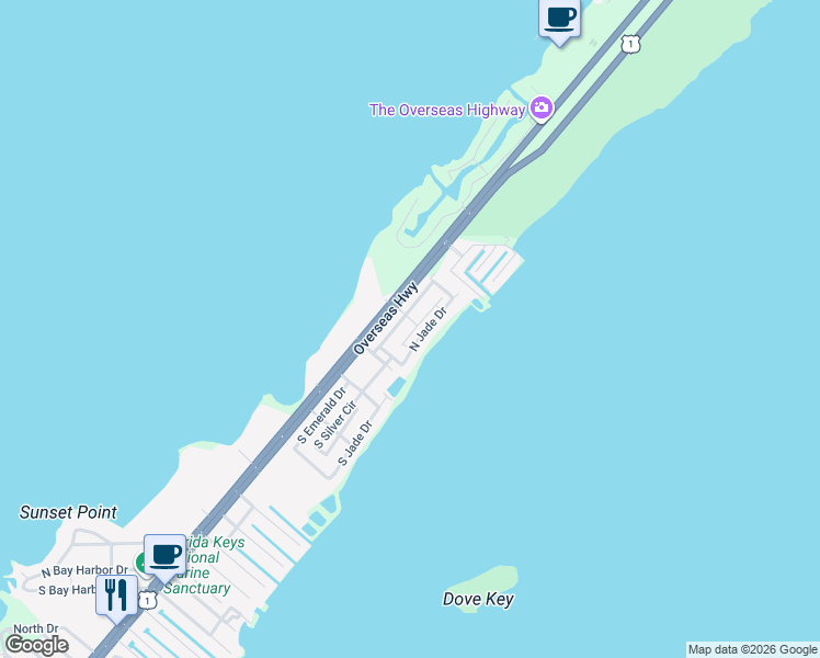 map of restaurants, bars, coffee shops, grocery stores, and more near 615 North Emerald Drive in Key Largo