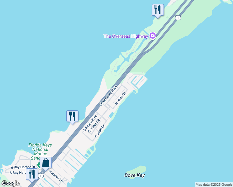 map of restaurants, bars, coffee shops, grocery stores, and more near 615 North Emerald Drive in Key Largo