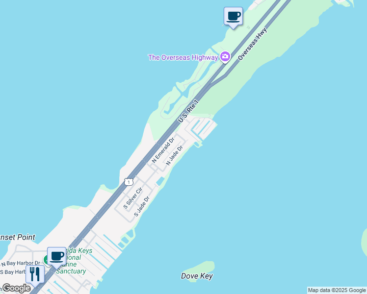 map of restaurants, bars, coffee shops, grocery stores, and more near 607 North Jade Drive in Key Largo