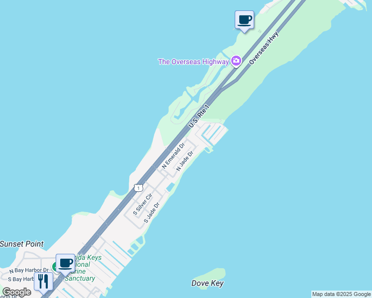 map of restaurants, bars, coffee shops, grocery stores, and more near 607 North Jade Drive in Key Largo