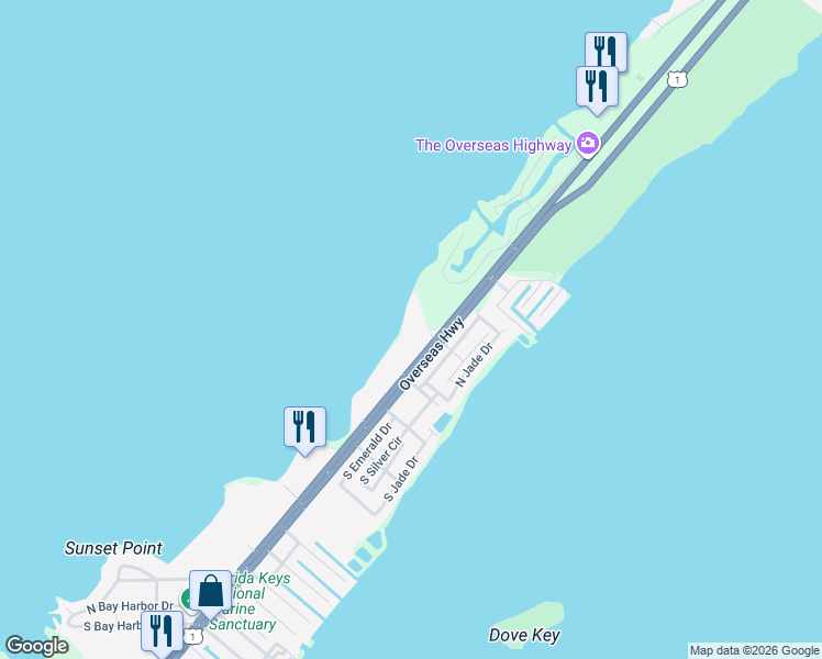 map of restaurants, bars, coffee shops, grocery stores, and more near 96160 Overseas Highway in Key Largo