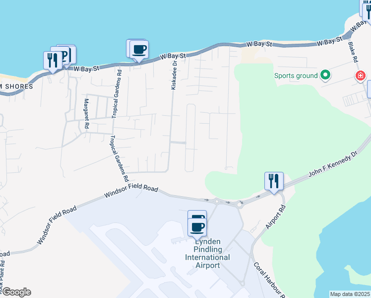 map of restaurants, bars, coffee shops, grocery stores, and more near Acklins Drive in Nassau