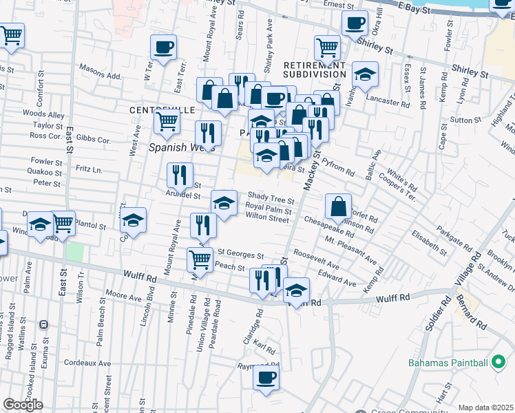 map of restaurants, bars, coffee shops, grocery stores, and more near Royal Palm Street in Nassau