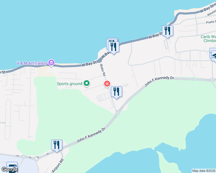 map of restaurants, bars, coffee shops, grocery stores, and more near Blake Road in Nassau