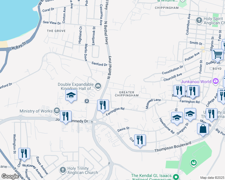 map of restaurants, bars, coffee shops, grocery stores, and more near in Nassau