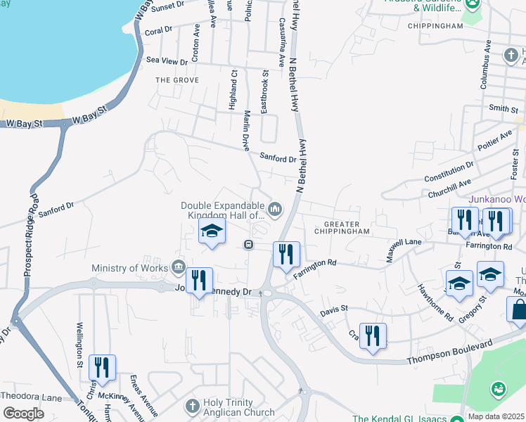 map of restaurants, bars, coffee shops, grocery stores, and more near Edmond Street in Nassau