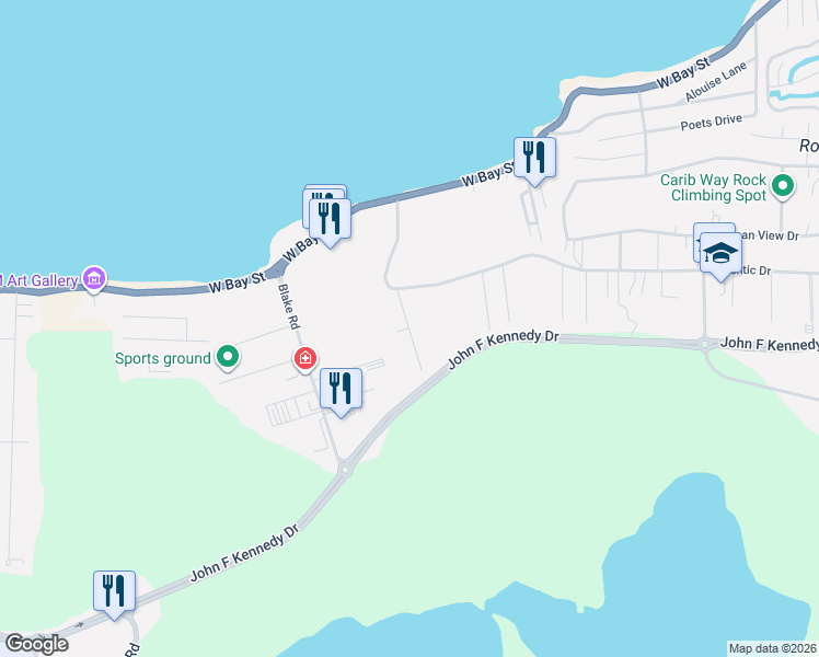map of restaurants, bars, coffee shops, grocery stores, and more near Westlake Road in Nassau