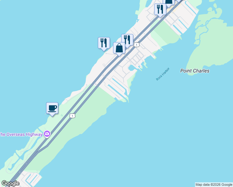 map of restaurants, bars, coffee shops, grocery stores, and more near 19 Poisonwood Road in Key Largo