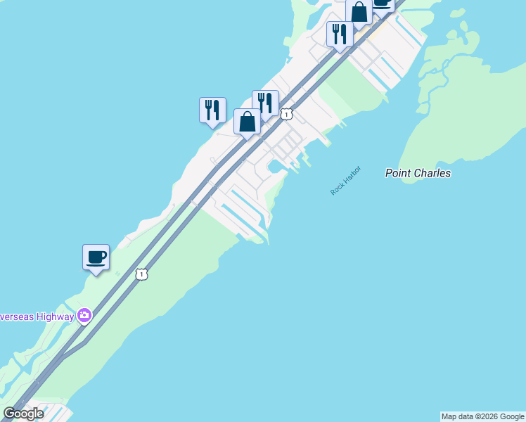 map of restaurants, bars, coffee shops, grocery stores, and more near 112 Coral Way in Key Largo