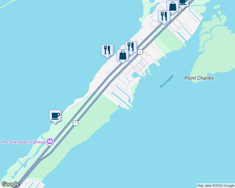 map of restaurants, bars, coffee shops, grocery stores, and more near 41 Ocean Drive in Key Largo