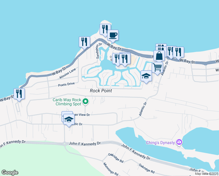 map of restaurants, bars, coffee shops, grocery stores, and more near Watercolour Cay in Nassau
