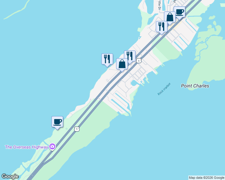 map of restaurants, bars, coffee shops, grocery stores, and more near 9 Old State Road in Key Largo