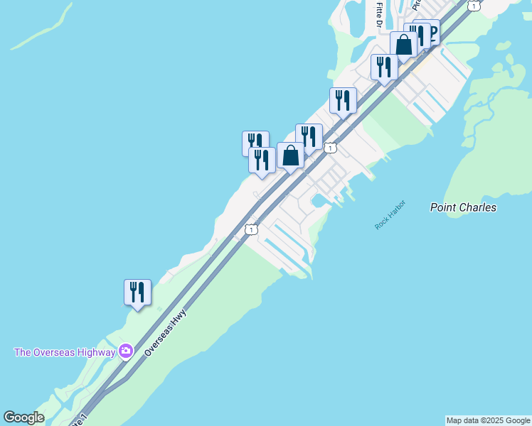 map of restaurants, bars, coffee shops, grocery stores, and more near 97473 Overseas Highway in Key Largo