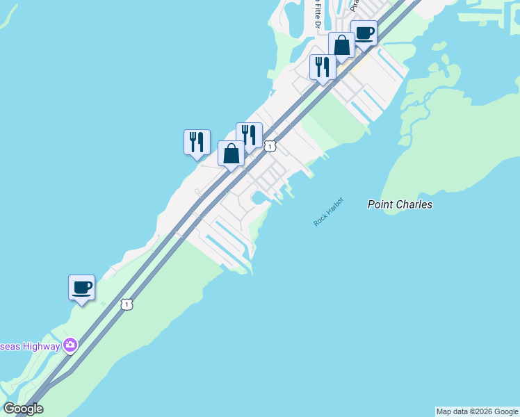 map of restaurants, bars, coffee shops, grocery stores, and more near 97501 Overseas Highway in Key Largo