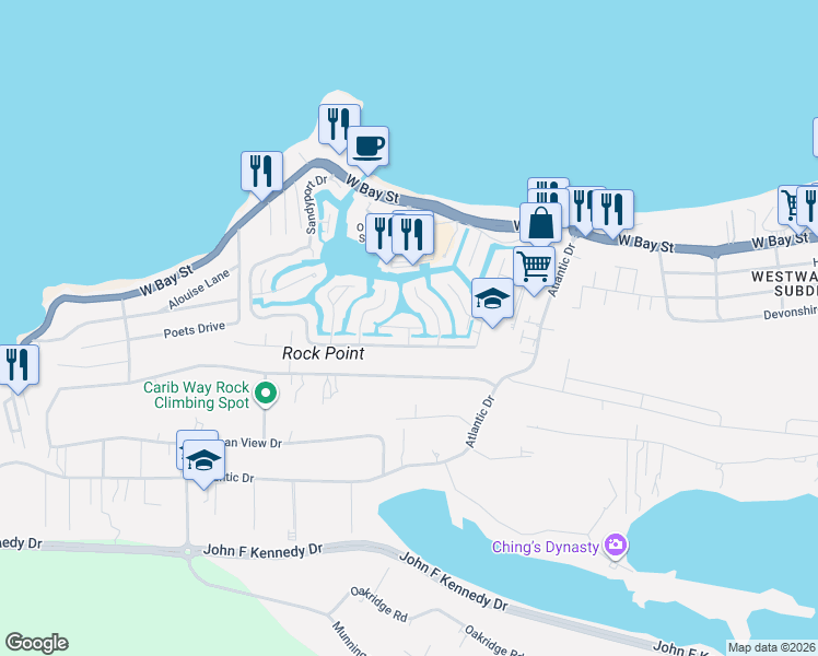 map of restaurants, bars, coffee shops, grocery stores, and more near Roberts Isle in Nassau