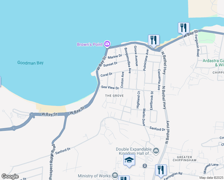 map of restaurants, bars, coffee shops, grocery stores, and more near in Nassau