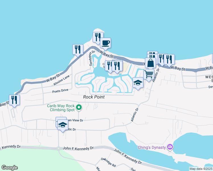 map of restaurants, bars, coffee shops, grocery stores, and more near Watercolour Cay in Nassau