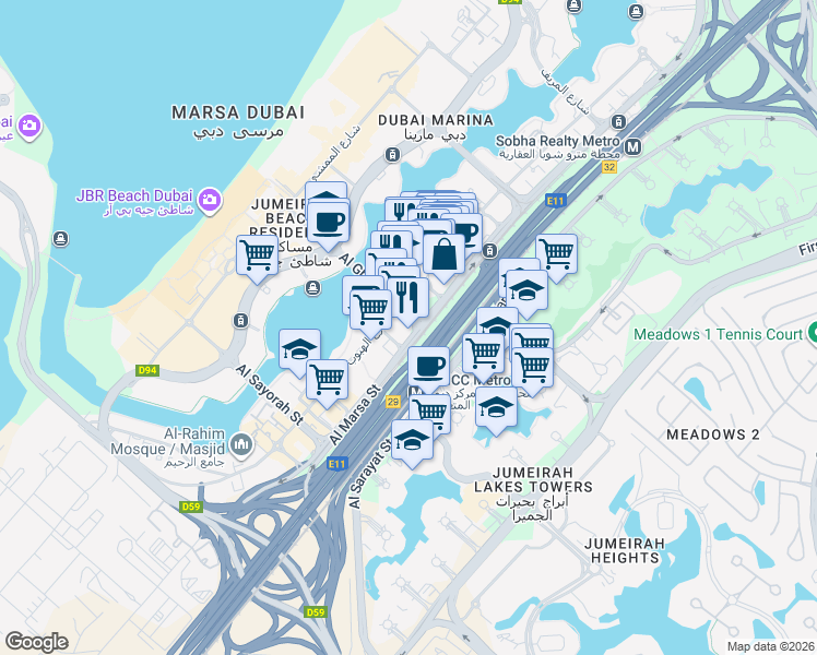 map of restaurants, bars, coffee shops, grocery stores, and more near in Dubai
