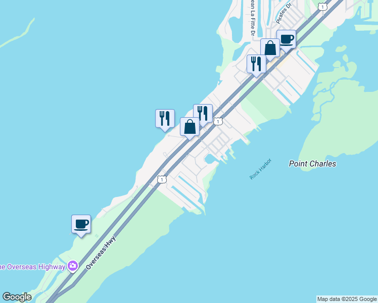 map of restaurants, bars, coffee shops, grocery stores, and more near 78511 Overseas Highway in Key Largo