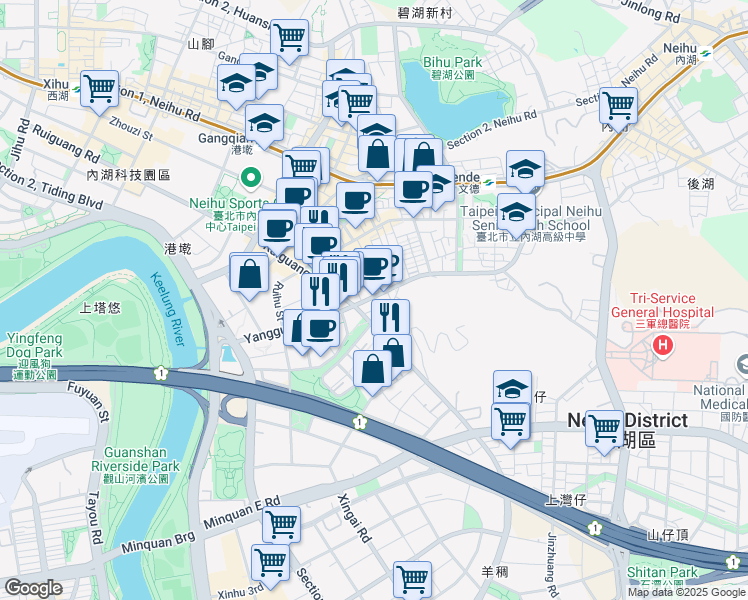 map of restaurants, bars, coffee shops, grocery stores, and more near in 