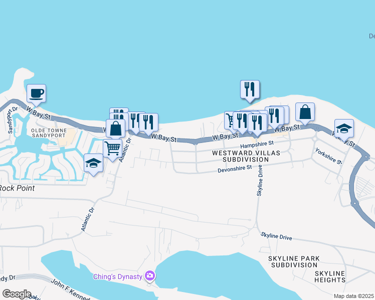 map of restaurants, bars, coffee shops, grocery stores, and more near in Nassau