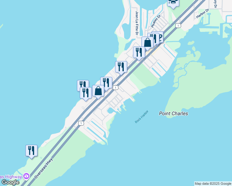 map of restaurants, bars, coffee shops, grocery stores, and more near 97801 Overseas Highway in Key Largo