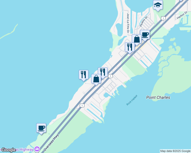 map of restaurants, bars, coffee shops, grocery stores, and more near 97652 Overseas Highway in Key Largo