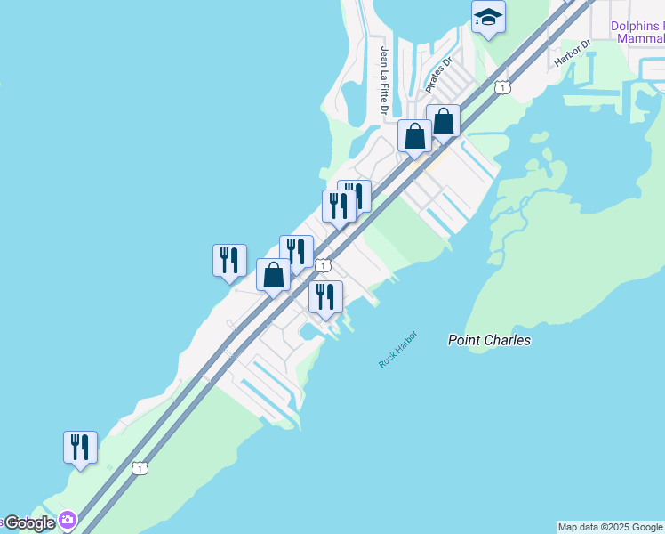 map of restaurants, bars, coffee shops, grocery stores, and more near 97801 Overseas Highway in Key Largo