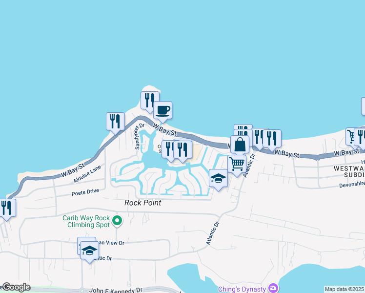 map of restaurants, bars, coffee shops, grocery stores, and more near in Nassau