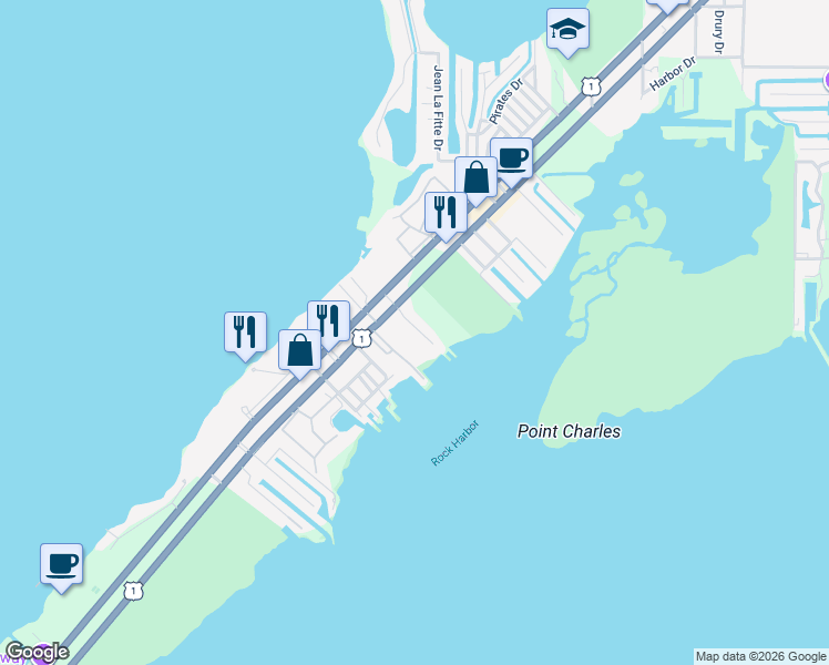 map of restaurants, bars, coffee shops, grocery stores, and more near 97901 Overseas Highway in Key Largo