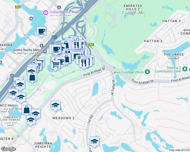 map of restaurants, bars, coffee shops, grocery stores, and more near 28 9th Street in Dubai