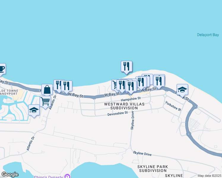 map of restaurants, bars, coffee shops, grocery stores, and more near in Nassau