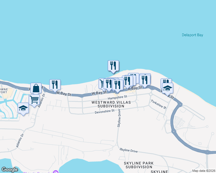 map of restaurants, bars, coffee shops, grocery stores, and more near in Nassau