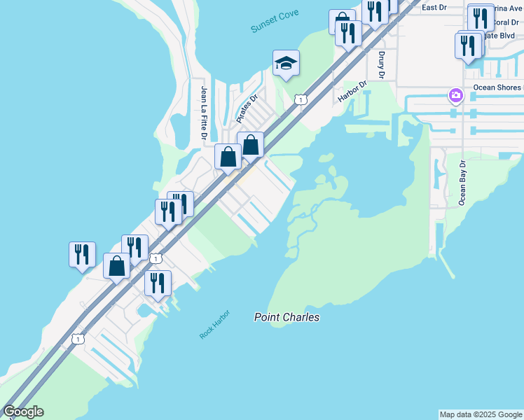 map of restaurants, bars, coffee shops, grocery stores, and more near 1212 Cactus Street in Key Largo