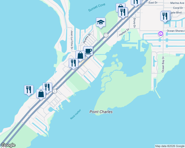 map of restaurants, bars, coffee shops, grocery stores, and more near 1212 Cactus Street in Key Largo