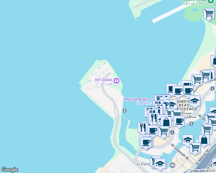 map of restaurants, bars, coffee shops, grocery stores, and more near شارع الإمارات in Dubai