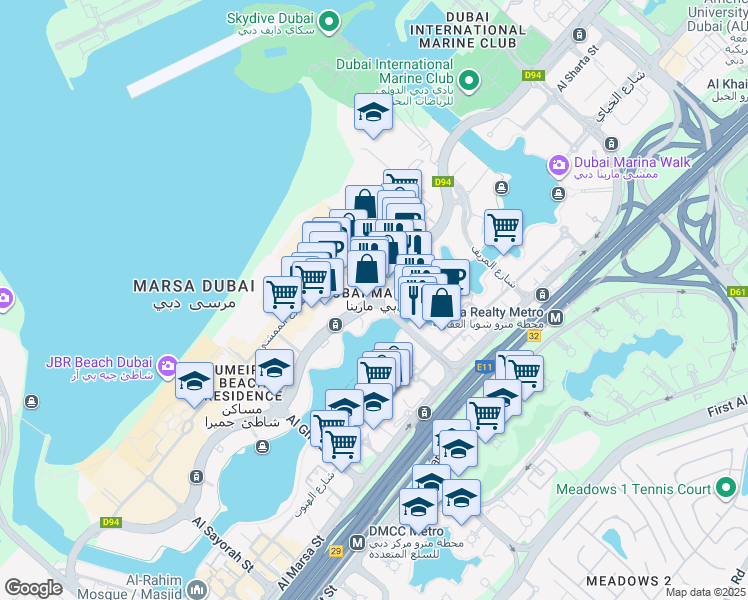map of restaurants, bars, coffee shops, grocery stores, and more near in Dubai