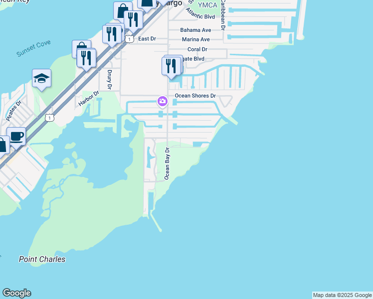 map of restaurants, bars, coffee shops, grocery stores, and more near 1515 Ocean Bay Drive in Key Largo