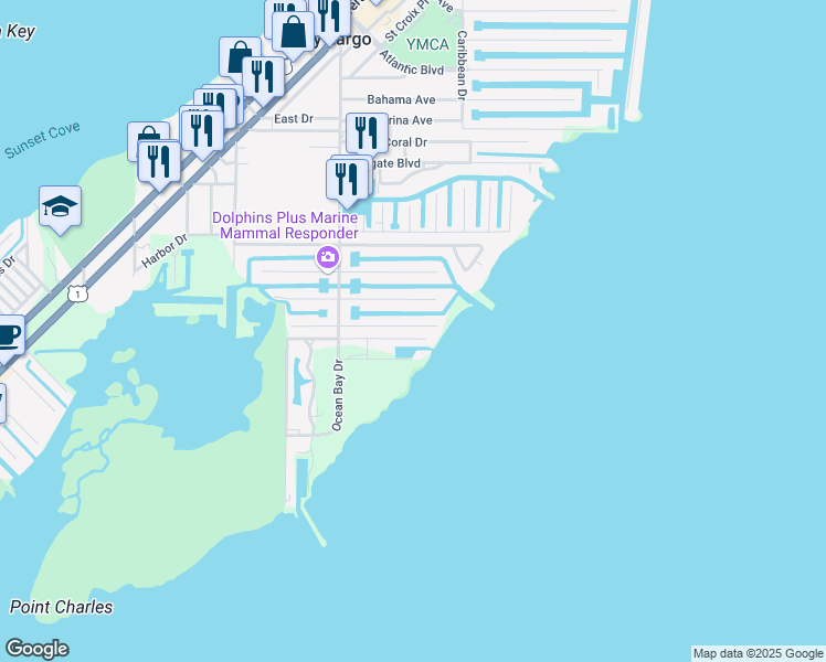 map of restaurants, bars, coffee shops, grocery stores, and more near 231 South Ocean Shores Drive in Key Largo