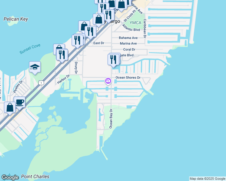 map of restaurants, bars, coffee shops, grocery stores, and more near 160 Lorelane Place in Key Largo