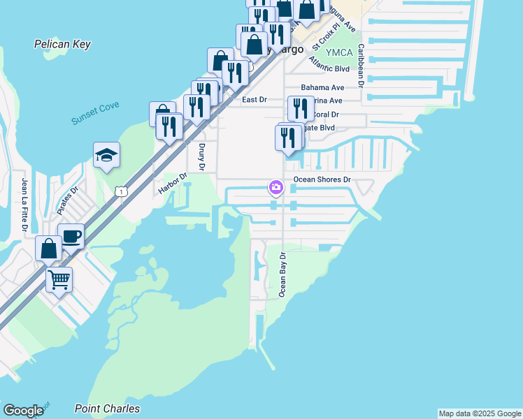 map of restaurants, bars, coffee shops, grocery stores, and more near 128 Lorelane Place in Key Largo