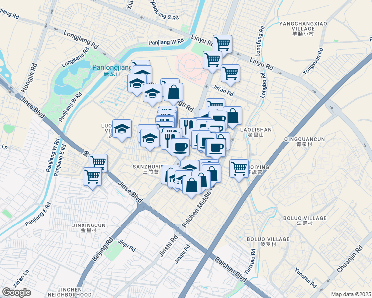 map of restaurants, bars, coffee shops, grocery stores, and more near Bei Jing Lu in Kun Ming Shi