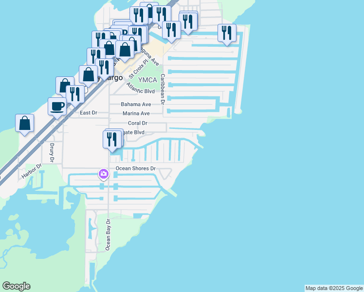 map of restaurants, bars, coffee shops, grocery stores, and more near 200 Wildwood Circle in Key Largo
