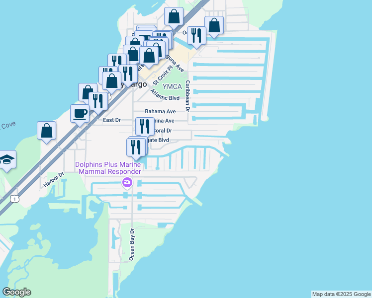 map of restaurants, bars, coffee shops, grocery stores, and more near 300 Buttonwood Circle in Key Largo