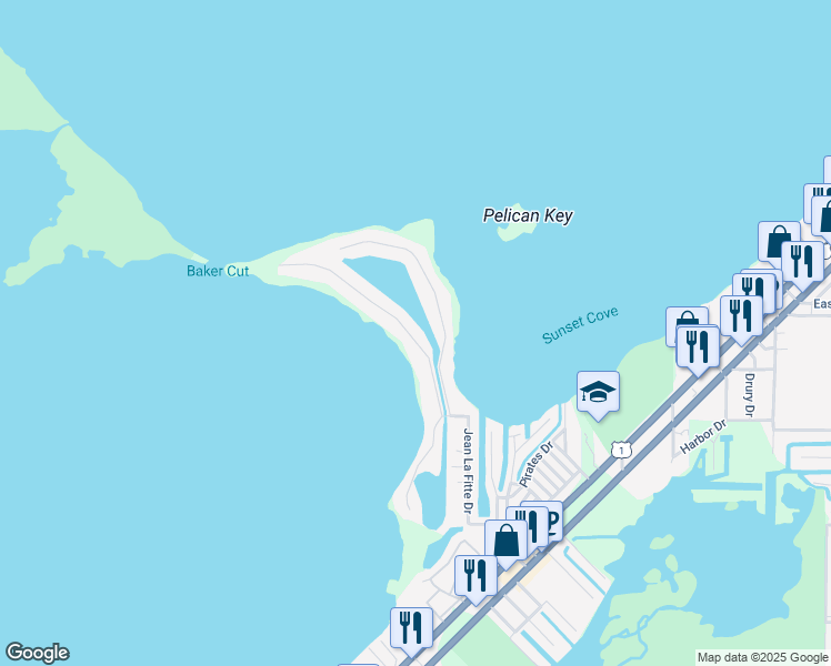 map of restaurants, bars, coffee shops, grocery stores, and more near 30 North Bounty Lane in Key Largo