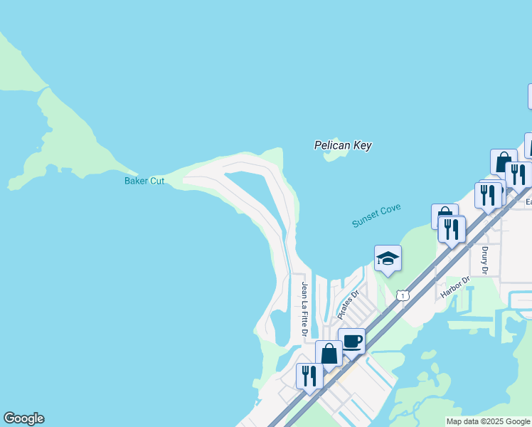 map of restaurants, bars, coffee shops, grocery stores, and more near 30 North Bounty Lane in Key Largo