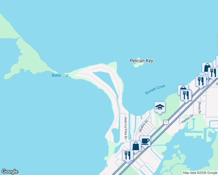 map of restaurants, bars, coffee shops, grocery stores, and more near 30 North Bounty Lane in Key Largo
