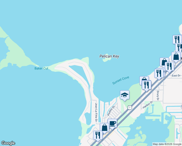 map of restaurants, bars, coffee shops, grocery stores, and more near 37 Mutiny Place in Key Largo