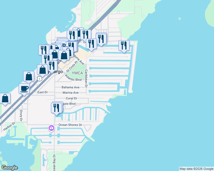 map of restaurants, bars, coffee shops, grocery stores, and more near 157 Bahama Avenue in Key Largo