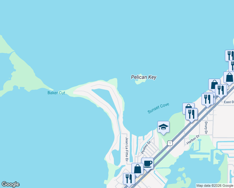 map of restaurants, bars, coffee shops, grocery stores, and more near 37 Mutiny Place in Key Largo